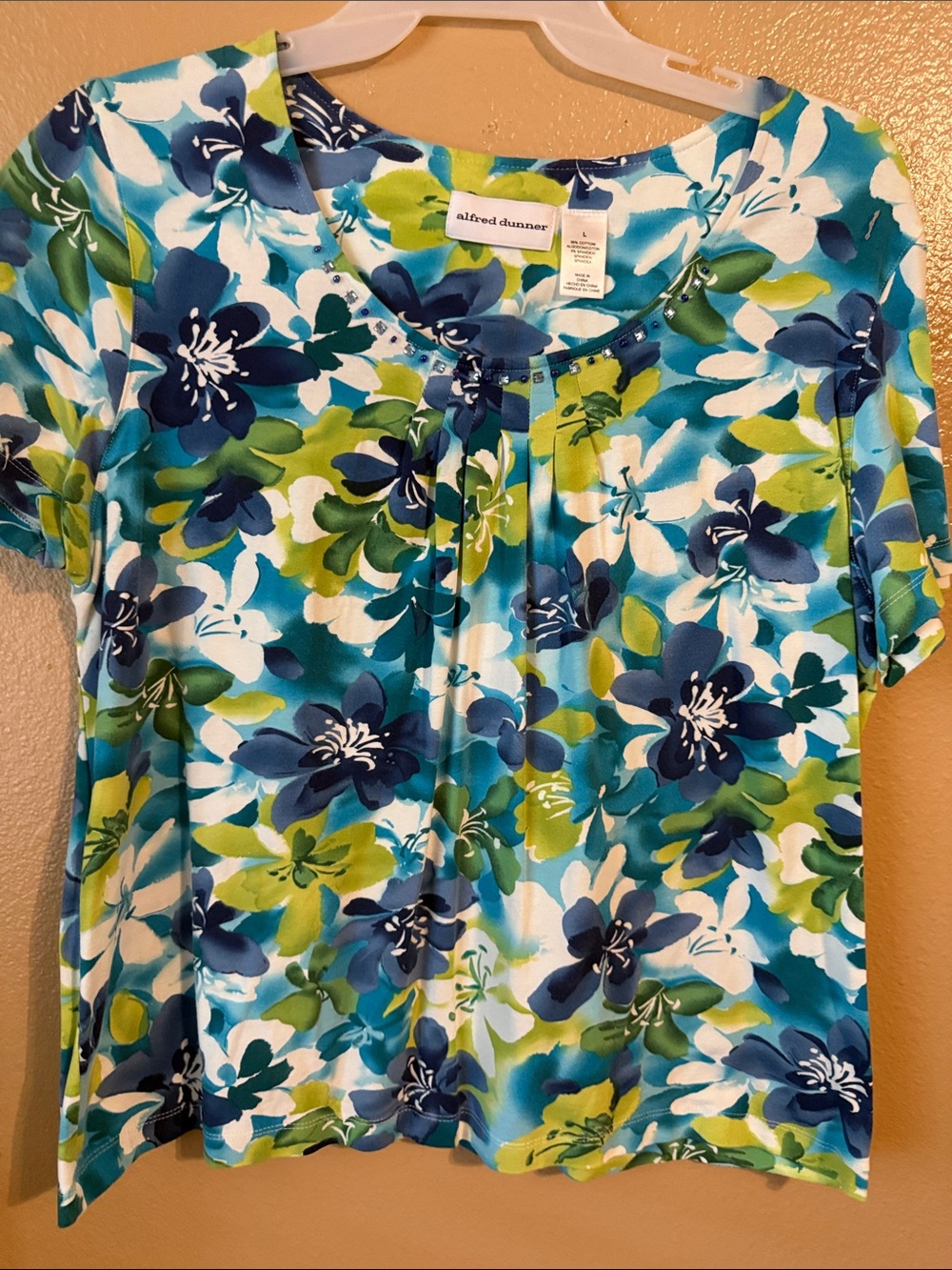 Alfred Dunner Teal, Navy & Lime Floral Short Sleeve Tee